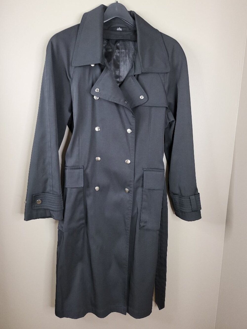 Ensign Women’s Black Double Breasted Trench Coat Removable Wool Blend Liner M
